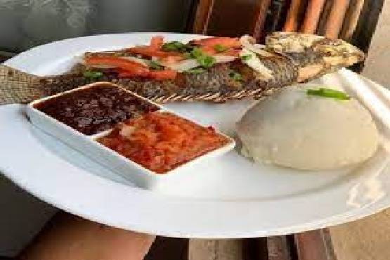 Banku/Fried Fish/Hot Pepper